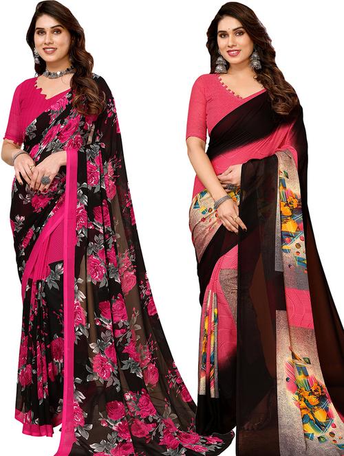 pack of 2 printed casual wear sarees with blouse - 21402406 - Very Small Image - 1