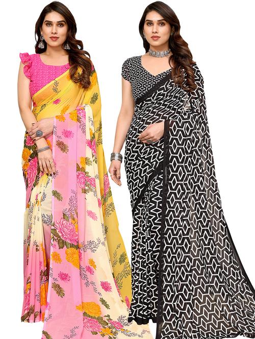 pack of 2 printed casual wear sarees with blouse - 21402407 - Very Small Image - 1