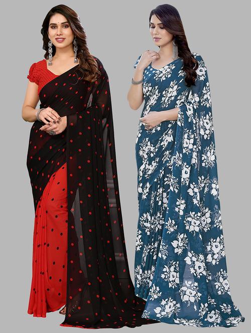 pack of 2 printed casual wear sarees with blouse - 21402409 - Very Small Image - 1