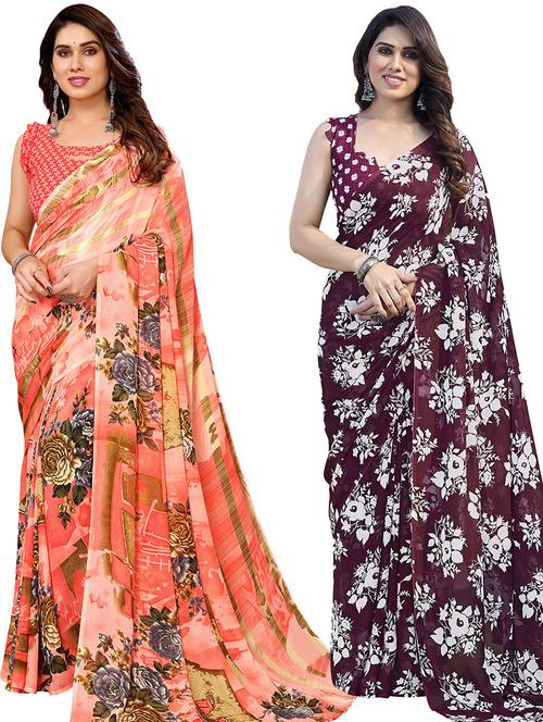 pack of 2 printed casual wear sarees with blouse - 21402410 - Very Small Image - 1