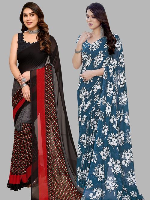 pack of 2 printed casual wear sarees with blouse - 21402411 - Very Small Image - 1