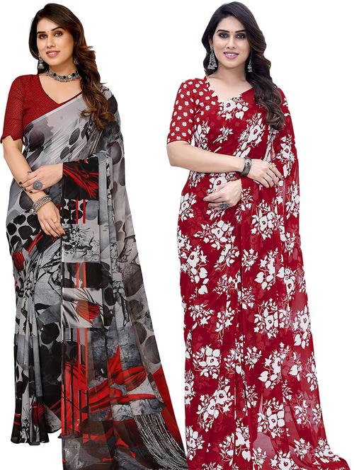 pack of 2 printed casual wear sarees with blouse - 21402413 - Very Small Image - 1