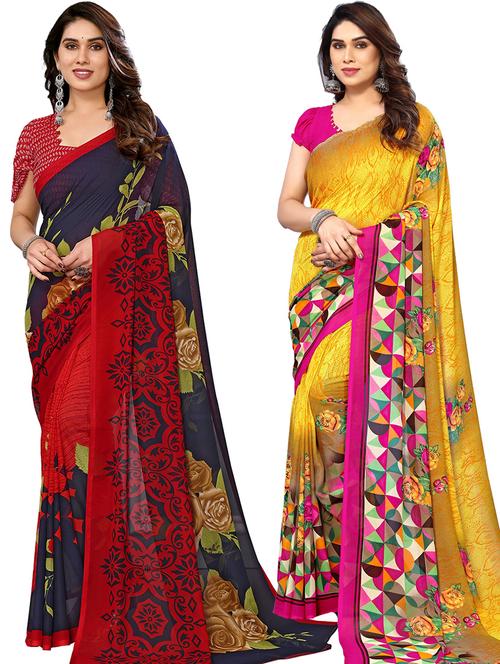 pack of 2 printed casual wear sarees with blouse - 21402414 - Very Small Image - 1