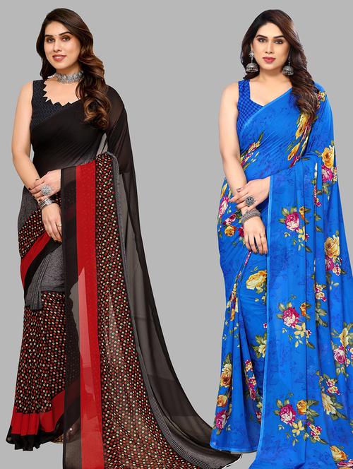 pack of 2 printed casual wear sarees with blouse - 21402417 - Very Small Image - 1