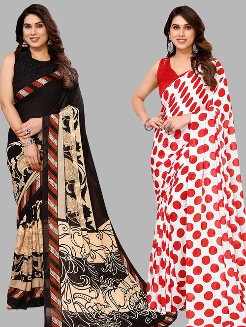 pack of 2 printed casual wear sarees with blouse - 21402419 - Very Small Image - 1