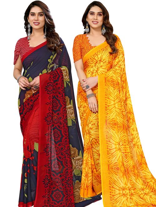 pack of 2 printed casual wear sarees with blouse - 21402422 - Very Small Image - 1