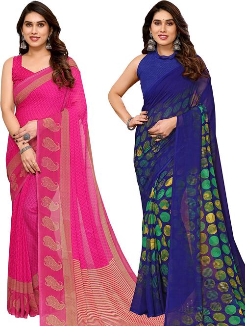 pack of 2 printed casual wear sarees with blouse - 21402423 - Very Small Image - 1