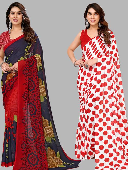 pack of 2 printed casual wear sarees with blouse - 21402425 - Very Small Image - 1