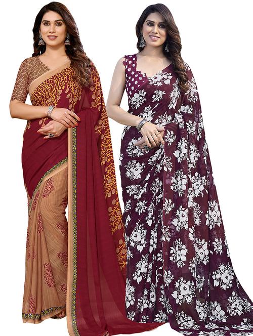 pack of 2 printed casual wear sarees with blouse - 21402430 - Very Small Image - 1