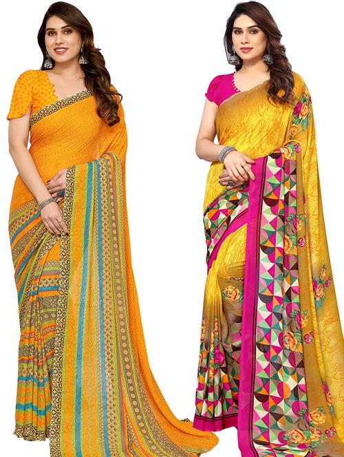 pack of 2 printed casual wear sarees with blouse - 21402431 - Very Small Image - 1