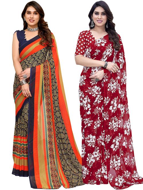 pack of 2 printed casual wear sarees with blouse - 21402432 - Very Small Image - 1