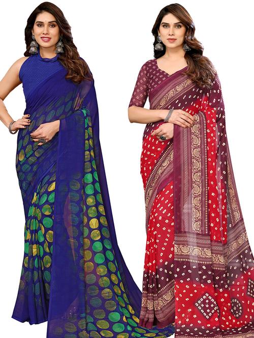 pack of 2 printed casual wear sarees with blouse - 21402434 - Very Small Image - 1