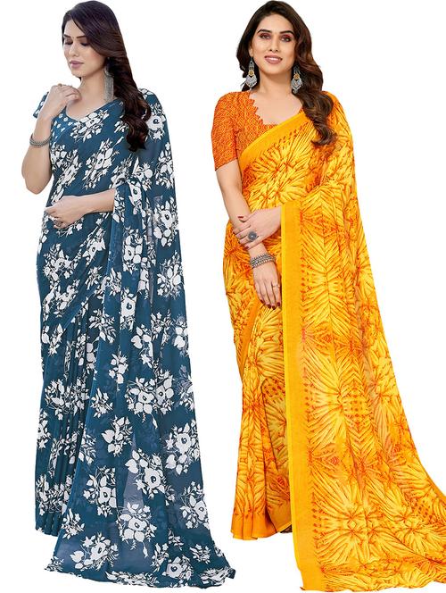 pack of 2 printed casual wear sarees with blouse - 21402436 - Very Small Image - 1