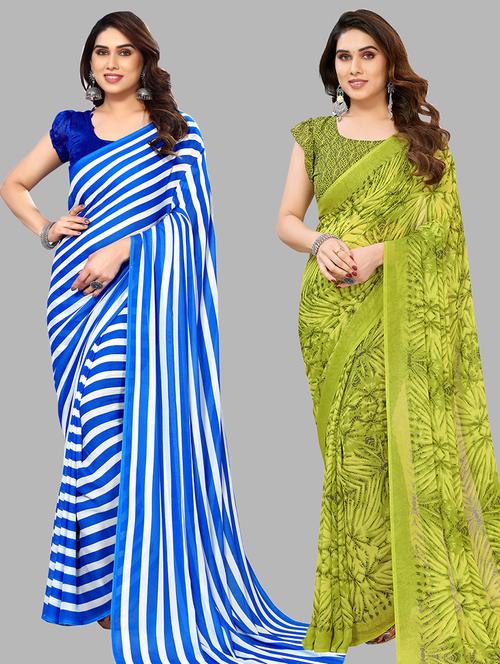 pack of 2 printed casual wear sarees with blouse - 21402438 - Very Small Image - 1