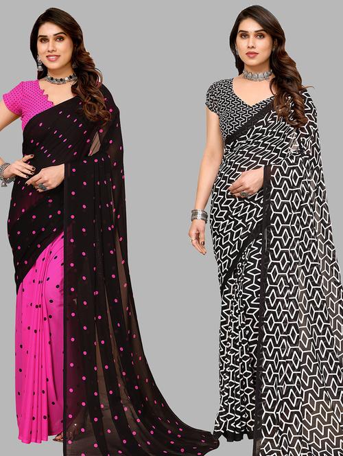 pack of 2 printed casual wear sarees with blouse - 21402441 - Very Small Image - 1