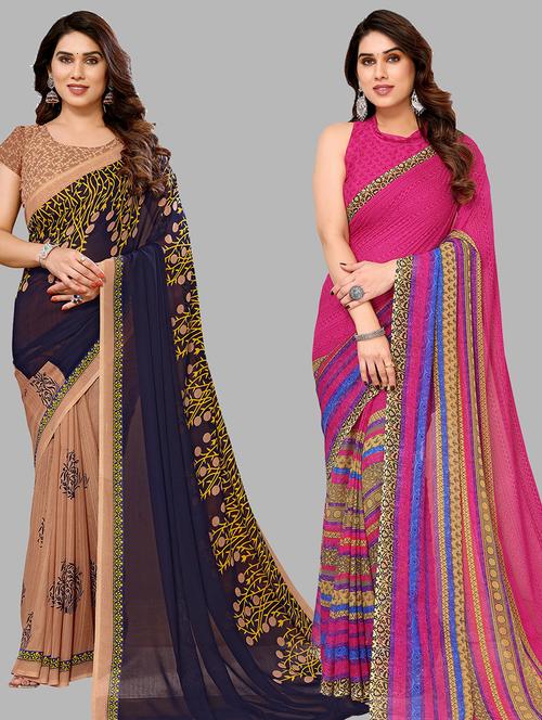 pack of 2 printed casual wear sarees with blouse - 21402442 - Very Small Image - 1