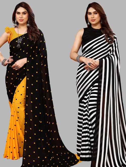 pack of 2 printed casual wear sarees with blouse - 21402446 - Very Small Image - 1