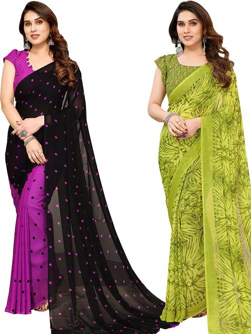 pack of 2 printed casual wear sarees with blouse - 21402448 - Very Small Image - 1