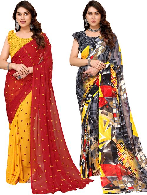 pack of 2 printed casual wear sarees with blouse - 21402449 - Very Small Image - 1