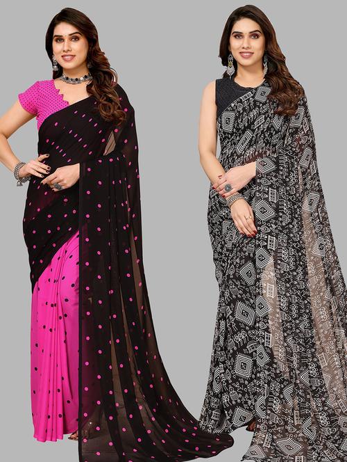 pack of 2 printed casual wear sarees with blouse - 21402450 - Very Small Image - 1