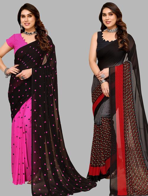 women pack of 2 printed saree with blouse - 21402451 - Very Small Image - 1