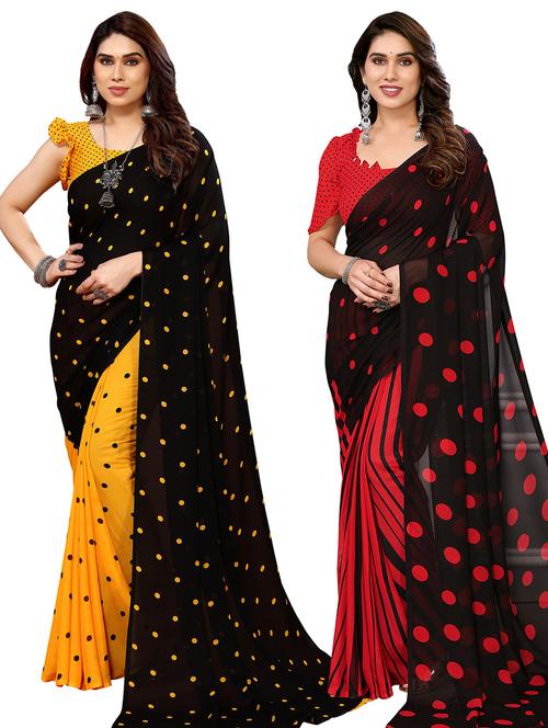 pack of 2 printed casual wear sarees with blouse - 21402452 - Very Small Image - 1