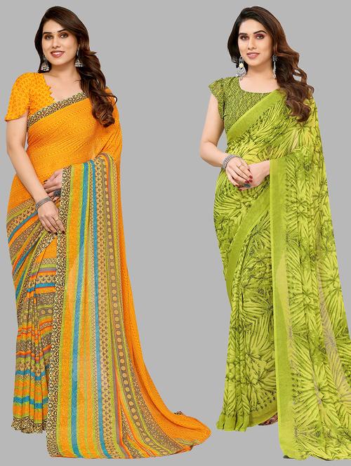 pack of 2 printed casual wear sarees with blouse - 21402457 - Very Small Image - 1