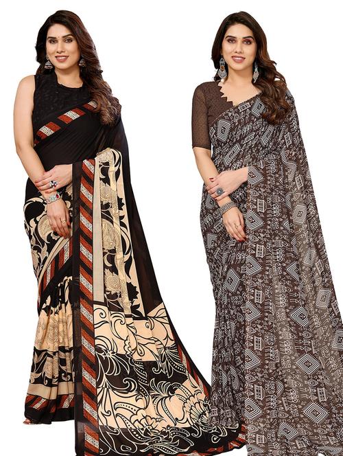 pack of 2 printed casual wear sarees with blouse - 21402459 - Very Small Image - 1