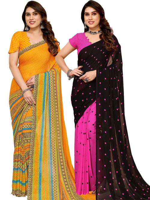 pack of 2 printed casual wear sarees with blouse - 21402460 - Very Small Image - 1