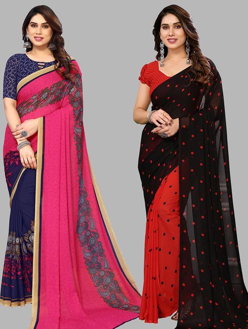 pack of 2 printed casual wear sarees with blouse - 21402465 - Very Small Image - 1