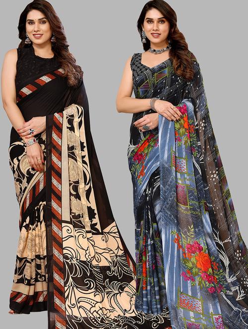 pack of 2 printed casual wear sarees with blouse - 21402468 - Very Small Image - 1