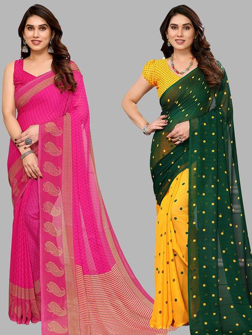 pack of 2 printed casual wear sarees with blouse - 21402470 - Very Small Image - 1