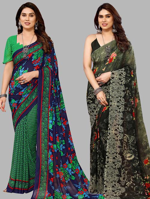 pack of 2 printed casual wear sarees with blouse - 21402471 - Very Small Image - 1