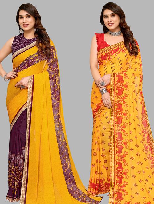 women pack of 2 printed saree with blouse - 21402472 - Very Small Image - 1