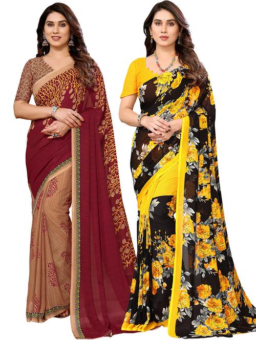 pack of 2 printed casual wear sarees with blouse - 21402473 - Very Small Image - 1