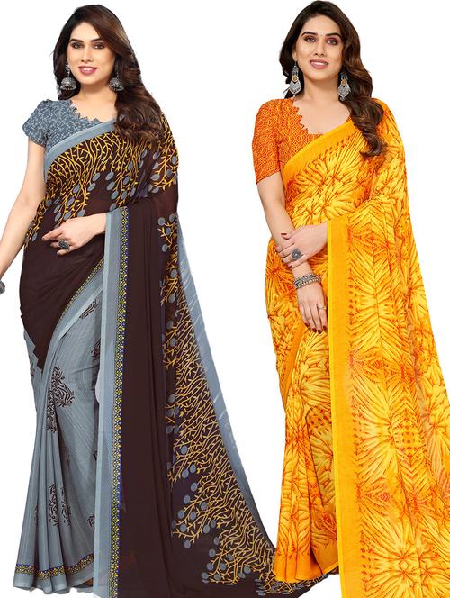 pack of 2 printed casual wear sarees with blouse - 21402476 - Very Small Image - 1