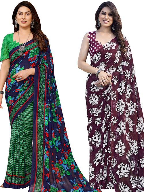 pack of 2 printed casual wear sarees with blouse - 21402481 - Very Small Image - 1