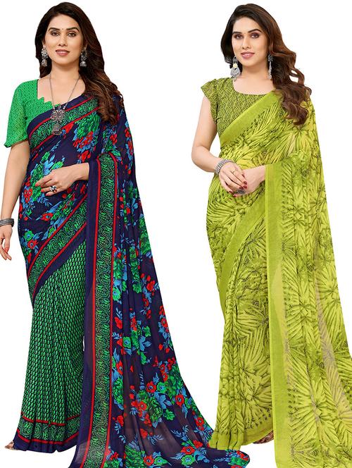 pack of 2 printed casual wear sarees with blouse - 21402482 - Very Small Image - 1