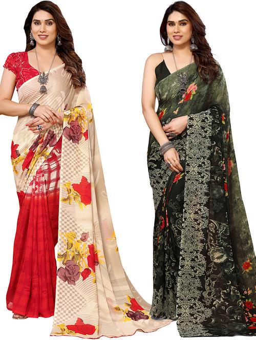 pack of 2 printed casual wear sarees with blouse - 21402483 - Very Small Image - 1