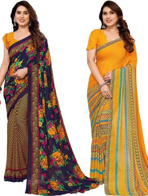 pack of 2 printed casual wear sarees with blouse - 21402485 - Very Small Image - 1