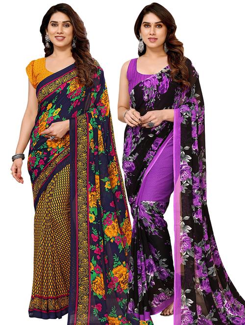 pack of 2 printed casual wear sarees with blouse - 21402486 - Very Small Image - 1