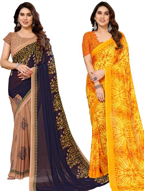 pack of 2 printed casual wear sarees with blouse - 21402491 - Very Small Image - 1