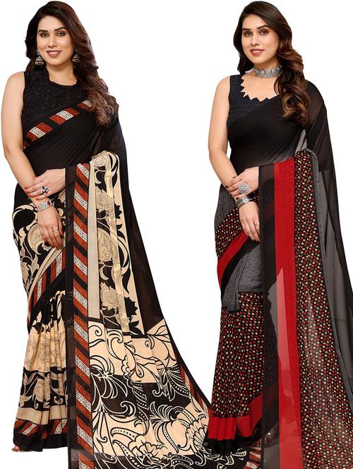 pack of 2 printed casual wear sarees with blouse - 21402493 - Very Small Image - 1