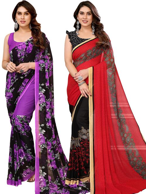 pack of 2 printed casual wear sarees with blouse - 21402497 - Very Small Image - 1