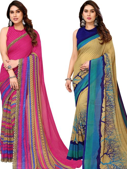 pack of 2 printed casual wear sarees with blouse - 21402501 - Very Small Image - 1