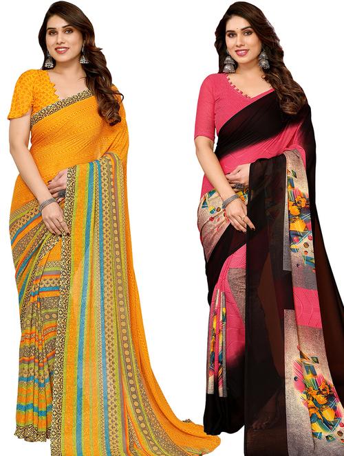 pack of 2 printed casual wear sarees with blouse - 21402502 - Very Small Image - 1