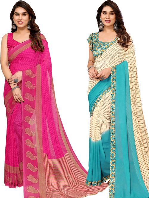 pack of 2 printed casual wear sarees with blouse - 21402503 - Very Small Image - 1