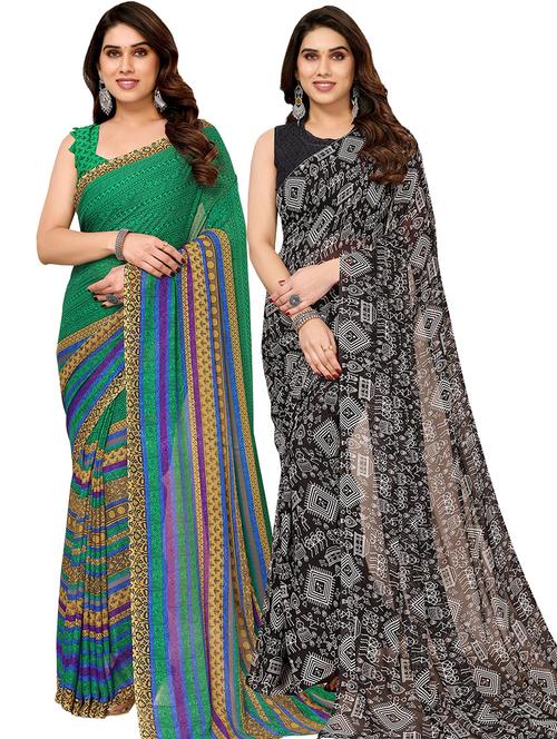 pack of 2 printed casual wear sarees with blouse - 21402504 - Very Small Image - 1