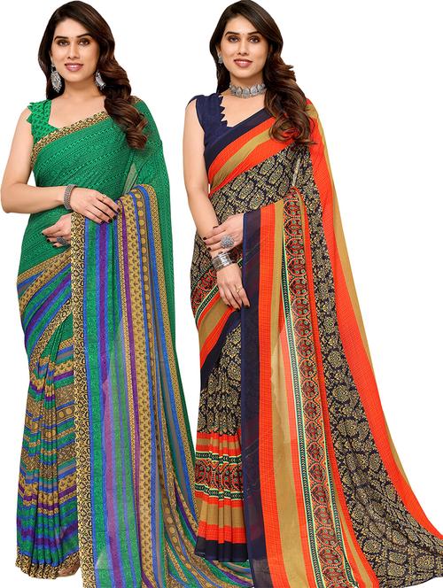 pack of 2 printed casual wear sarees with blouse - 21402505 - Very Small Image - 1