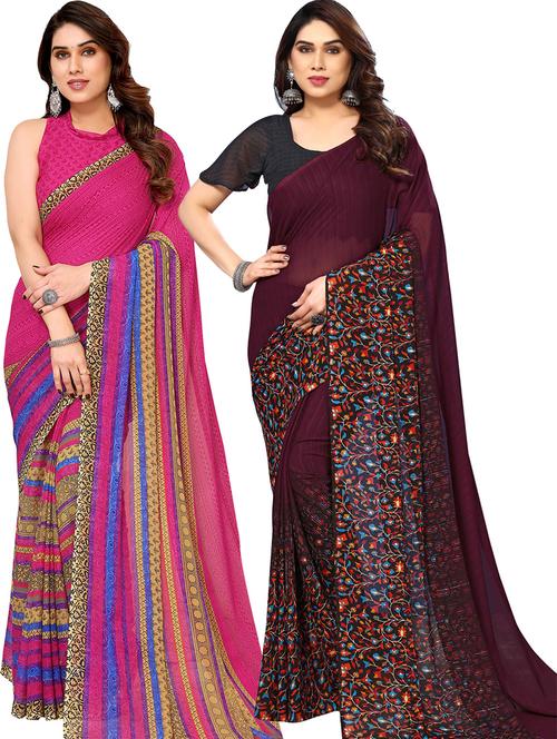 pack of 2 printed casual wear sarees with blouse - 21402506 - Very Small Image - 1